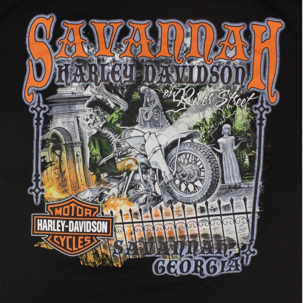 Harley Davidson Savannah GA T-Shirt Mens L Black Skull Ride Hard Or Stay Home